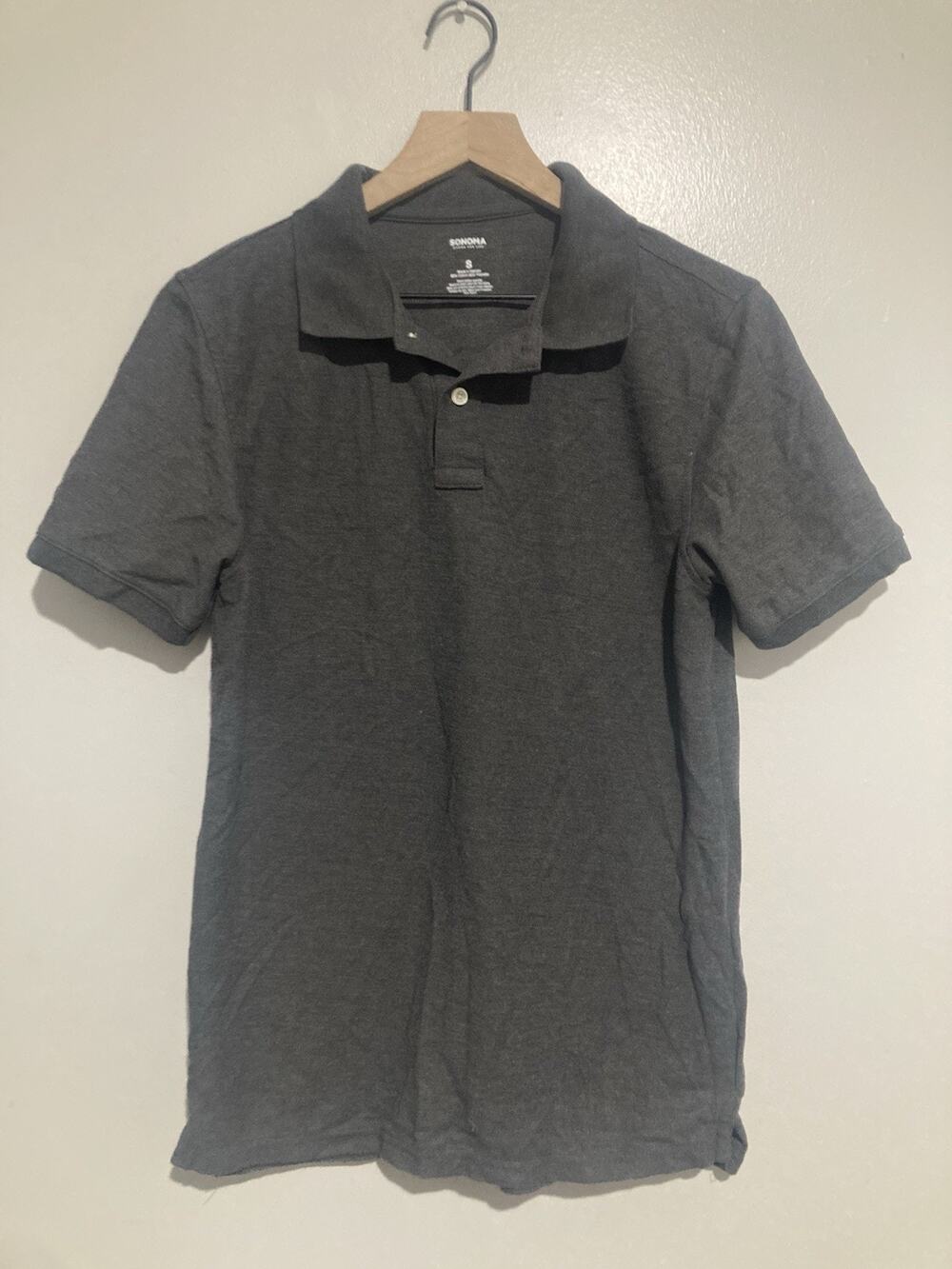 Sonoma Polo Men's Size Small Charcoal Gray Short Sleeve Stretch Casual Buttons